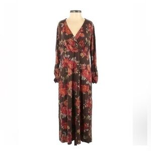 J. Jill | Brown Floral Long Sleeve Maxi Dress Size XS